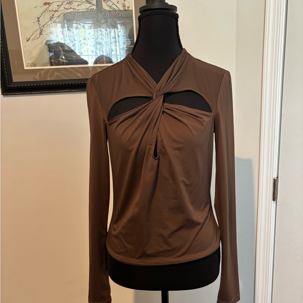 Chic Brown Twist-Front Blouse